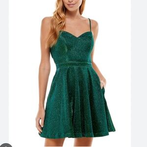 City Studio juniors fit and flare emerald green sparkle party dress size 13 NWT
